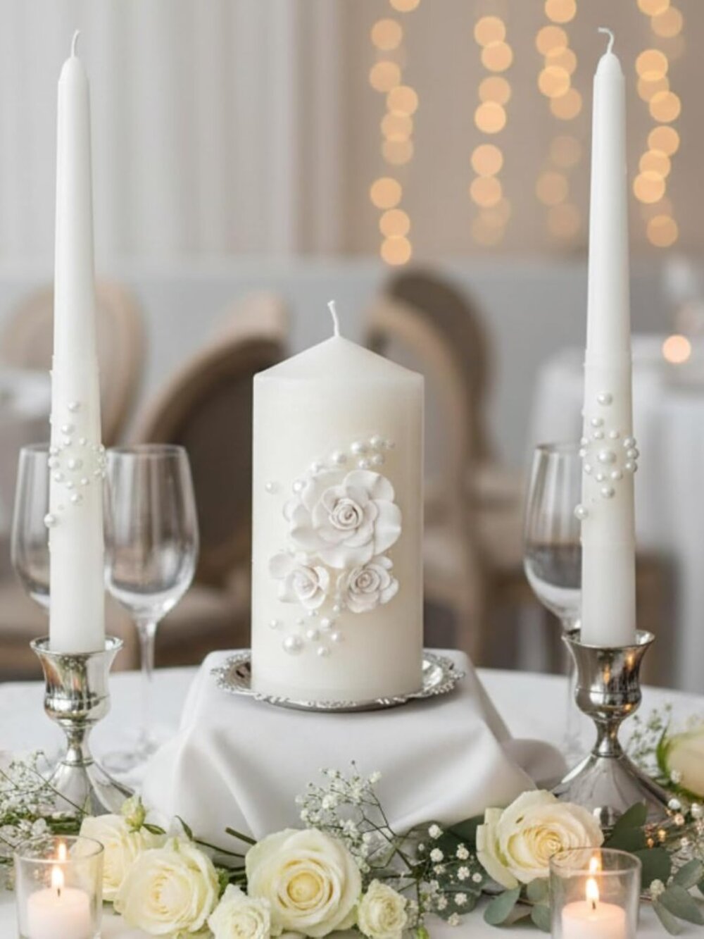 Unity Candles for Wedding Ceremony with Holder,Ceramic Flowers